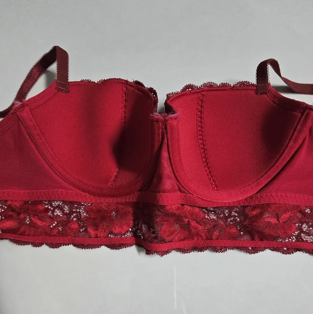 Adore Me Lace Underwire Longline Bra - Red - 34B